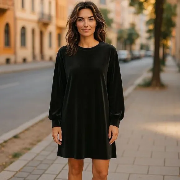 NWOT Zara Collection Black Velvet Straight Dress - Picture 1 of 6